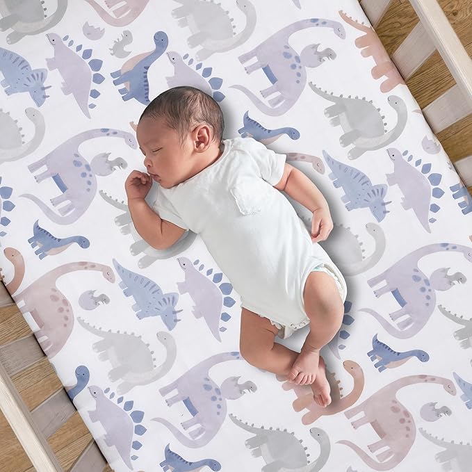 Lambs & Ivy Dino-Might 3-Piece Blue/Gray Dinosaur Nursery Baby Crib Bedding Set
