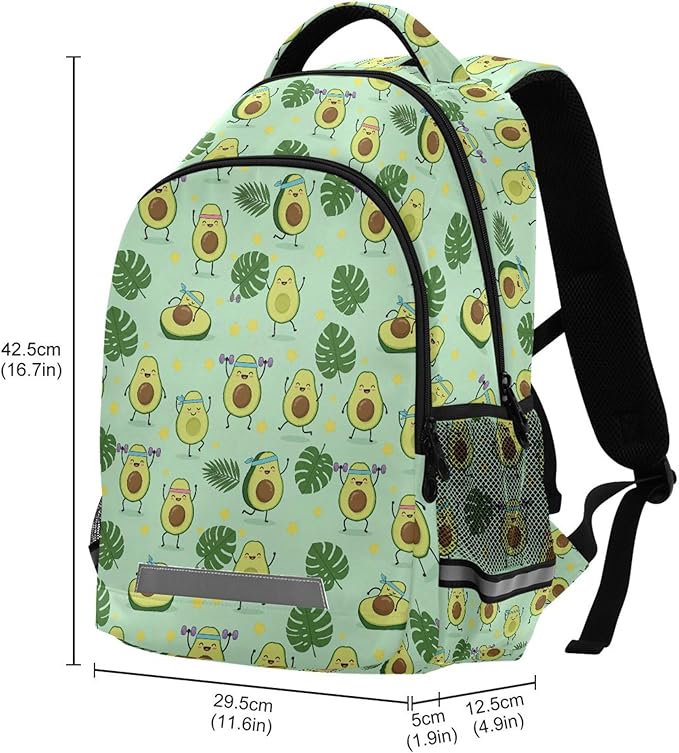 MNSRUU School Backpack with Chest Strap, Green Avocado Palm Leaf Star Laptop Backpack, Travel Hiking Backpack for Boys Girls, Rucksack, Knapsack