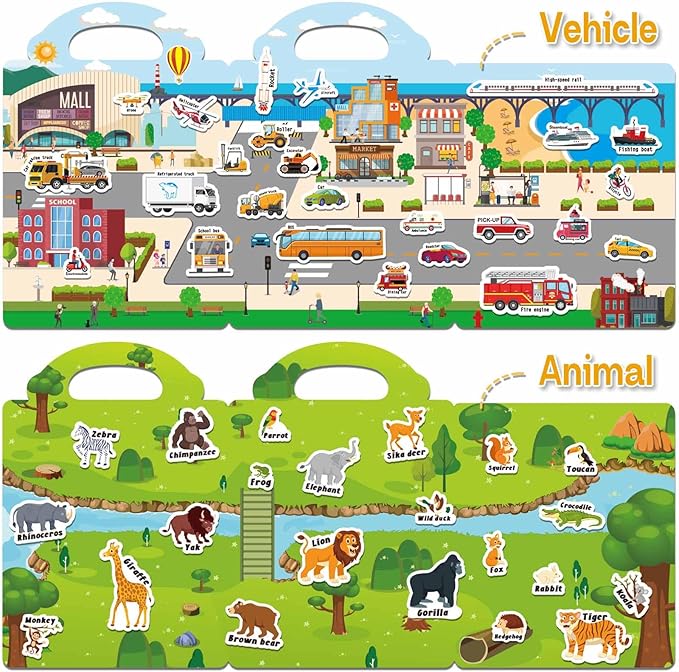 iGetooy 4 Sets Sticker Books for Toddlers 3+ Years, Jelly Reusable Sticker Book for Kids, Toddler Airplane Travel Essentials Toys for Kids