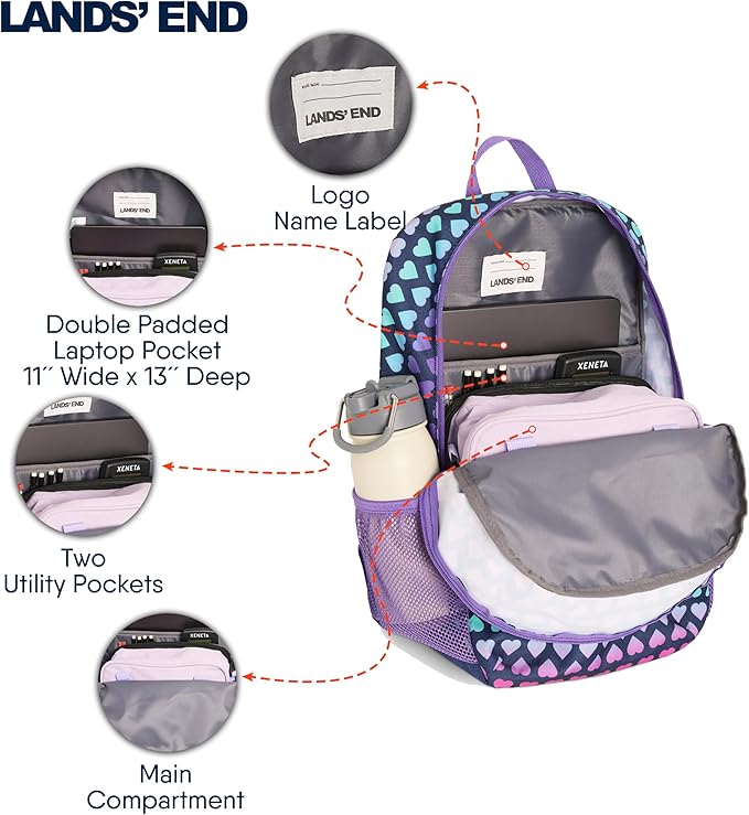 Lands' End Unisex Kids Medium ClassMate Lightweight Durable Elementary School Backpack, Rose Violet