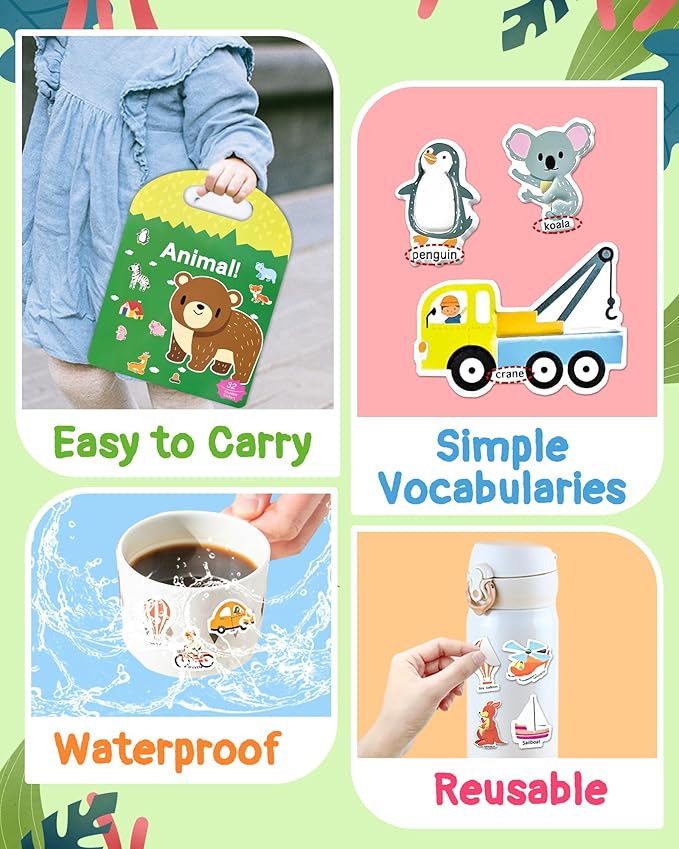 Benresive Reusable Sticker Books for Toddlers, 3 Sets Travel Stickers for Kids, Toddler Sticker Book, Crafts Activities for Toddlers, 3 and Up Birthday Gifts Travel Toys