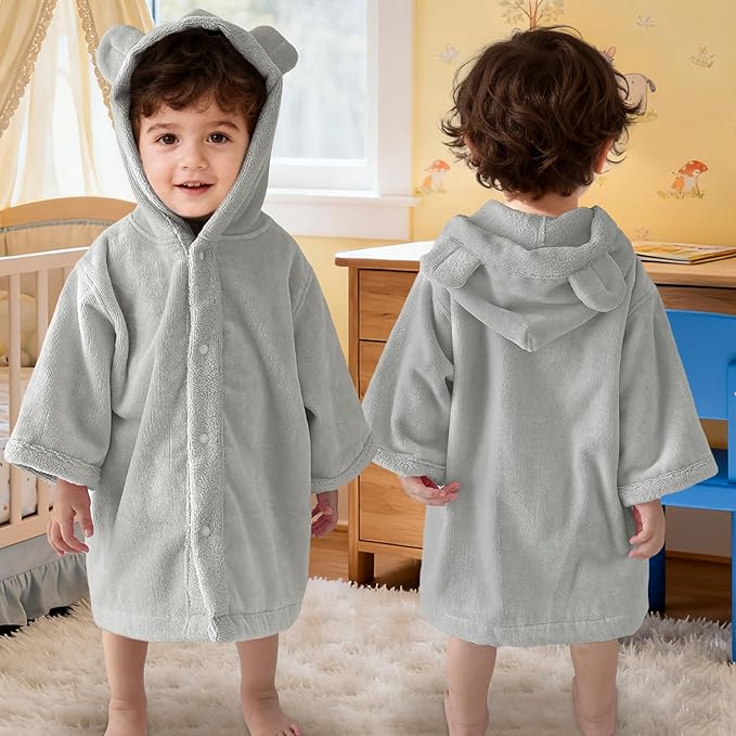 VOOVA & MOVAS Baby Hooded Bath Towel with Bear Ear (0-3Years) 100% Cotton Soft Absorbent Skin-Friendly Bath Pool Beach Towel Robe for Newborns & Infants - Perfect Set,Gray