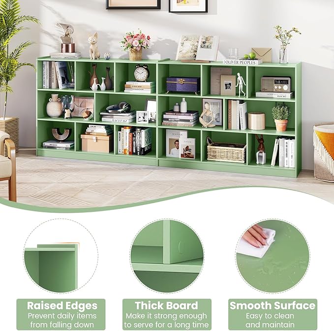 Giantex 8 Cube Bookcase, Freestanding 3-Tier Open Bookshelf, Modern Storage Display Cabinet, Wood Cube Storage Organizer for Living Room, Kid’s Room, Mint Green
