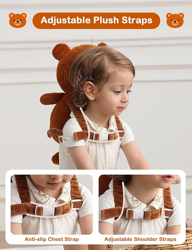 JunNeng Baby Head Protector Backpack, Toddler Fall Head Protection Cushion, Brown Bear