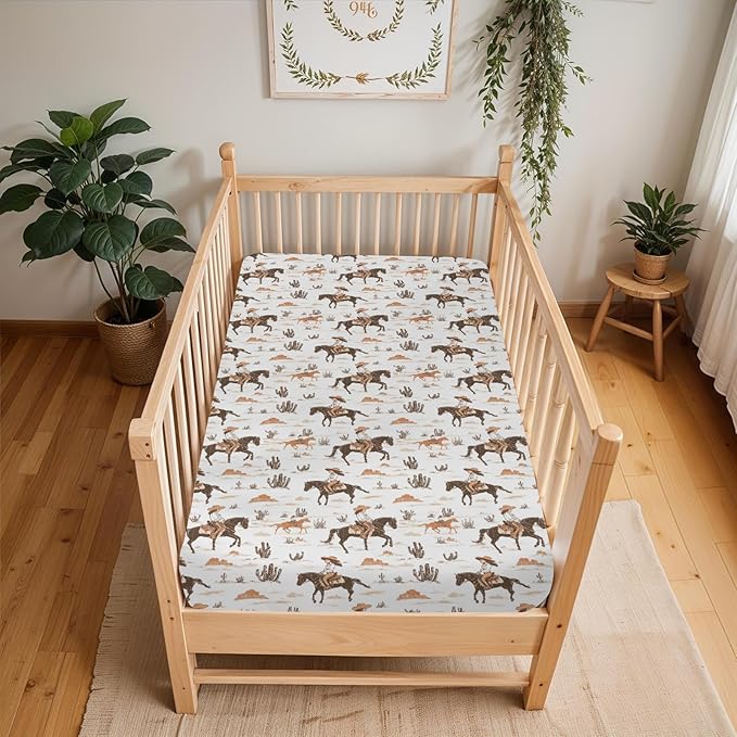 Vintage Cowgirl Cactus Baby Crib Sheets for Boy Girl 52"x28" Western Cowgirl Love Soft Stretchy Fitted Crib Mattress Cover Wild Desert Baby Sheet for Standard Crib & Toddler Mattress Pad