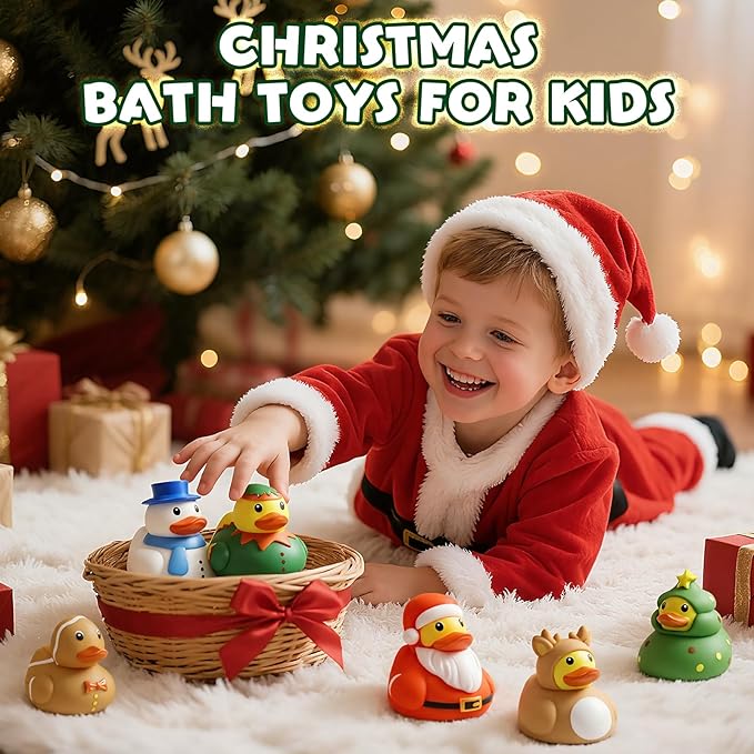 Christmas Light Up Bath Toys,Rubber Ducks Toddler Bath Toys for Kids,Christmas Bathtub Toys Present for Boys Girls Party Favors Decor