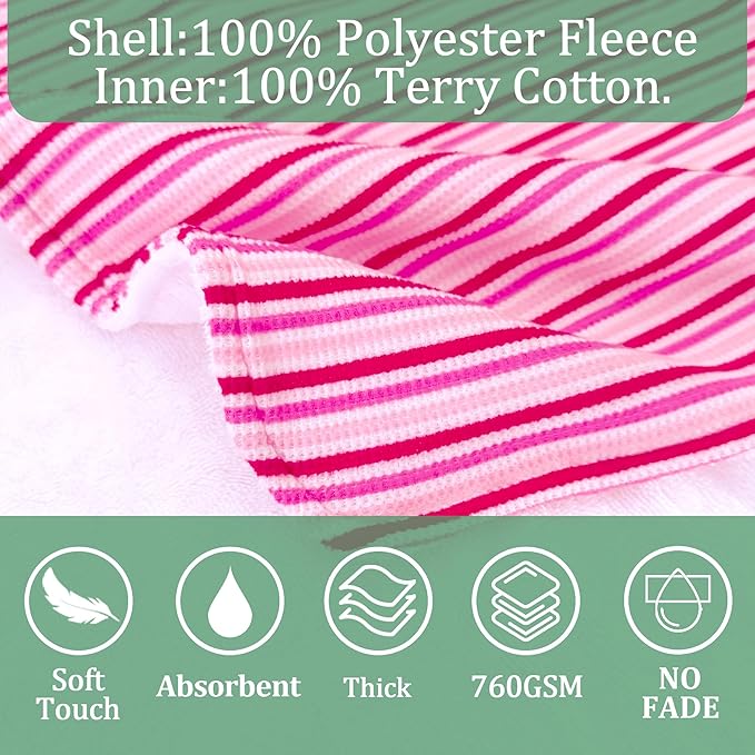 VOOVA & MOVAS Thick Double-Layered Baby Bath Towel (2-4 Years, 20x21 Inches) | Ultra Soft & Absorbent Cotton | Toddler Hooded Poncho Towel for Swimming, Beach, Shower & Winter, Pink Stripe