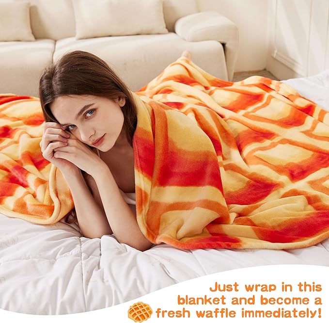 SeaRoomy Waffles Blanket, Wrap Throw Food Blanket, Novelty Funny Flannel Round Blankets Funny Gifts for Teens Boys and Girls