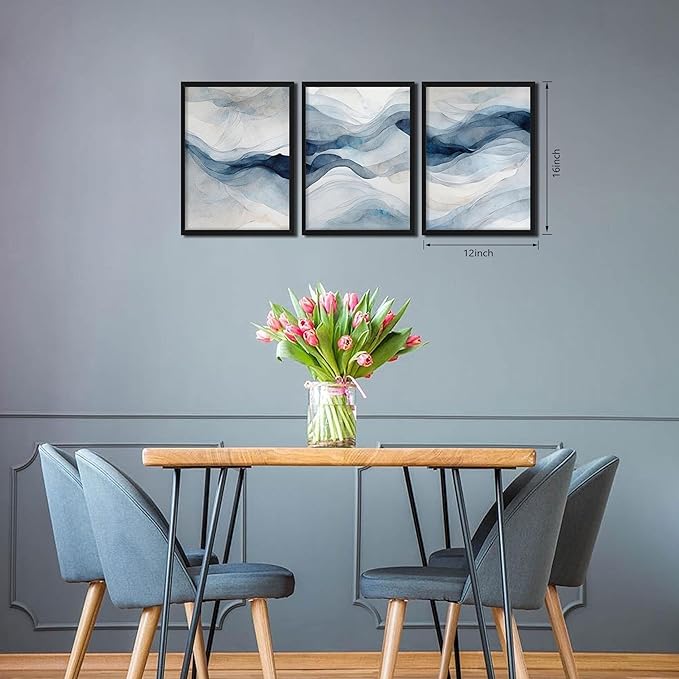 Framed 3D Textured Blue Abstract Wall Art, Modern Navy Blue Abstract Wall Decor Paintings, Neutral Minimalist Texture Posters Prints Pictures for Living Room Bedroom Office Home Decor 12x16 Inch