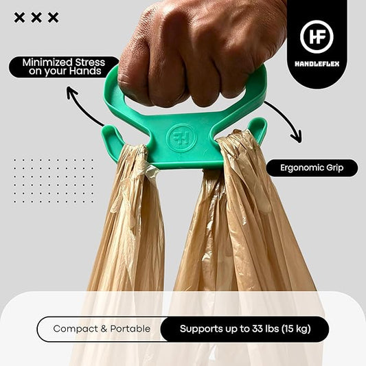 Handle Magic (2 Units) Bag Carriers | Ergonomic Grip and Bag Holder | Pocket Size | Lightweight & Comfortable for Shopping & Travel - Made in USA (Green)
