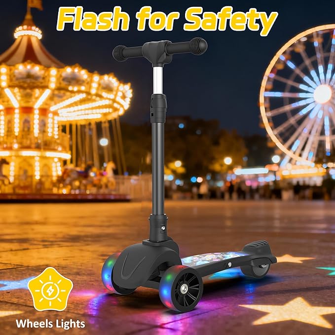 VOLPAM C001 Electric Scooter for Kids, 80W Motor, Max Safe Speed 5MPH, 3 Adjustable Height, Lean-to-Steer, 3.5" Lighted Up Wheel, Foldable Scooter for Boys & Girls, Max Load 110lbs