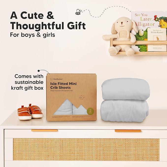Pack and Play Sheets Fitted - 2-Pack Mini Crib Sheets for Pack N Play Mattress 38x26, Soft & Cozy, Neutral Toddler Playard Bedding, Snug Fitted Mini Baby Crib Mattress Cover Boy, Girl (French Gray)