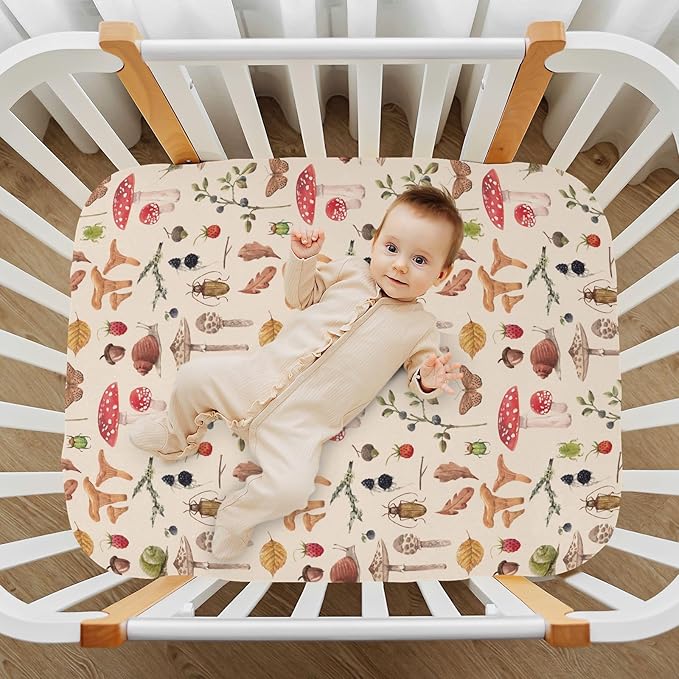 Fitted Crib Sheets for Baby Boys or Girls Soft Breathable Baby Play Yard Sheet for Standard Size Crib Mattress 39x27in Watercolor Safari Mushroom
