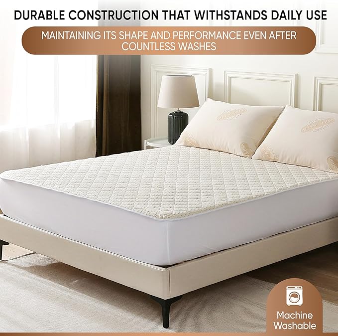 Luxury Quilted Organic Cotton Mattress Protector California King - 380 GSM Waterproof & Breathable Pad - Deep Pocket Fitted Cover - Soft & Silent Protection