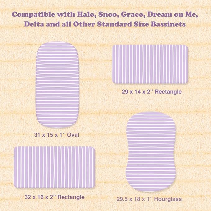 Bassinet Sheets Girl– 4-Pack Soft Fitted Bassinet Sheets, Organic Cotton, Breathable & Cozy, Fits 32x16x4 Inch Rectangle, Oval & Hourglass Mattresses (Lavender-Pink)