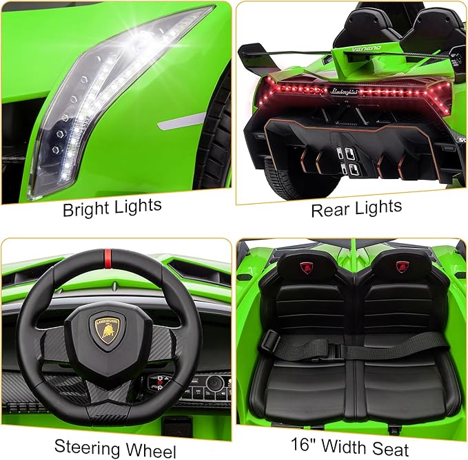 Winado 12V Ride on Car, Electric Vehicle Licensed Lamborghini Veneno for Kids, Battery Powered Car Toy w/Parent Control, Hydraulic Doors, 3 Speeds, LED Headlights, Horn, Engine Sounds - Green