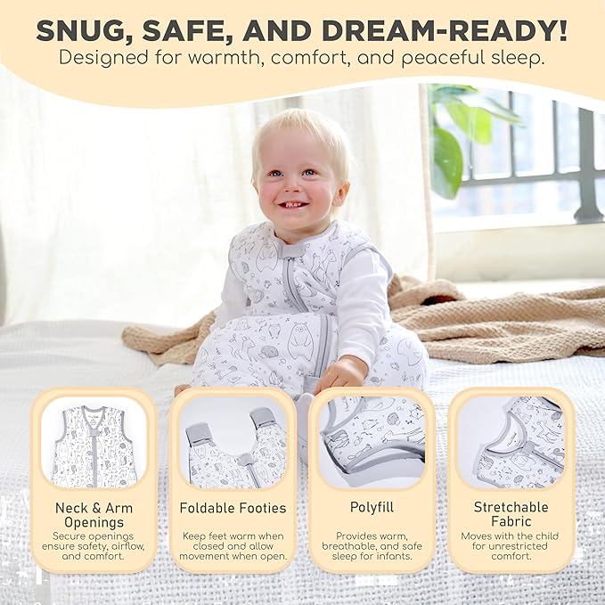 Mama Cheetah Toddler Sleep Sack with Feet, 2.5 TOG Organic Cotton Baby Sleeping Bag with Legs, Winter Baby Wearable Blankets for Early Walker 6-18 Month
