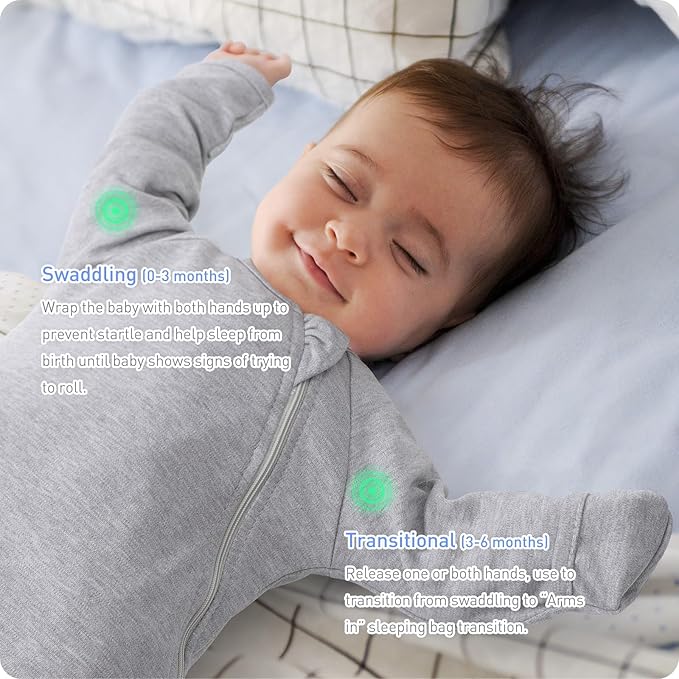 Premium Soft Cotton Transitional Swaddle Sack with Arms Up & Sleeves 6-12 Months, Mitten Cuffs, 2-Way Zipper, Sleeping Sacks for Newborns - Calms Startle Reflex, Boys & Girls Sleep Bag