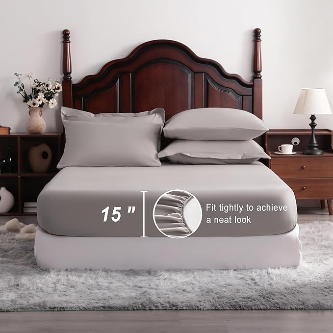 NTBAY King Comforter Set with Sheets, 7 Pieces Soft and Breathable King Bedding Set, Bed in a Bag, Down Alternative Comforter Set Solid Color All Season, Smoke Grey