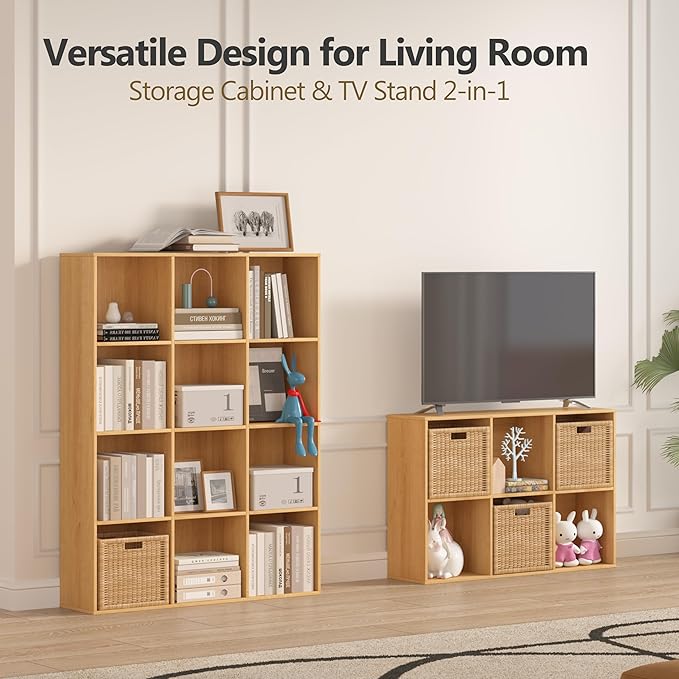Jpiziso 8 Cube Storage Organizer, Wooden Cube Shelves with Closed Back Panel, Reversible Bookcase, Cubes Closet Organizer for Home, Living Room, Kids Room, Office, Bedroom, Study, Hallway