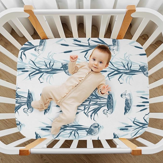 Fitted Crib Sheets for Baby Boys or Girls Soft Breathable Baby Play Yard Sheet for Standard Size Crib Mattress 52x28in Bulrushes and Wild Ducks