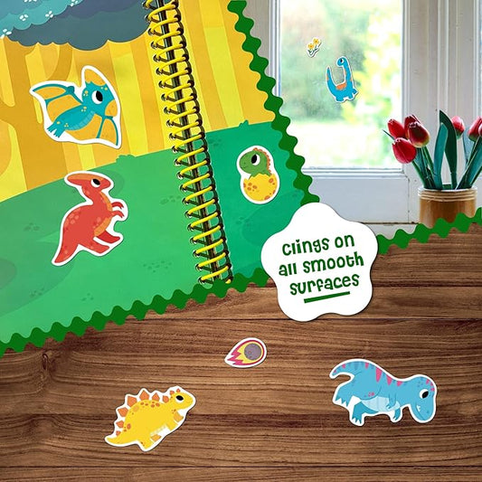 Stick4Ever Jelly Sticker Book - for Kids - Waterproof, Easy to Clean Reusable Sticker Book for Toddlers- Reusable Road Trip Activities for Kids - Stocking Stuffers for Toddlers (Dinosaurs)