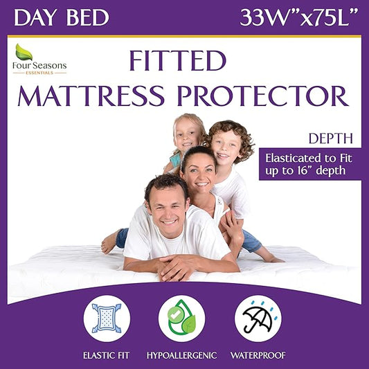 Day Bed (33"x75") Waterproof Mattress Protector - Fitted Sheet Style - Hypoallergenic Premium Quality Cover Protects Against Dust