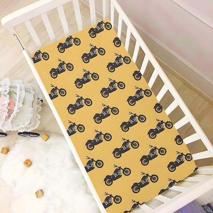 Baby Crib Sheets Fitted Crib Sheet Standard Crib and Toddler Mattress for Boys Girls 39 * 27in Pink Starfish Shell Pattern (Motorcycle Silhouettes On Yellow, Medium)