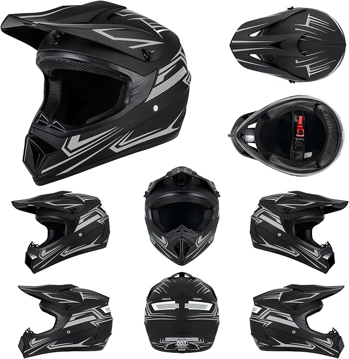 Youth Kids Motocross Helmet, Adult ATV Dirt Bike Helmet with Goggles Gloves & Mask Quick, Full Face Motorcycle Helmet with Quick Release Buckle DOT Certified