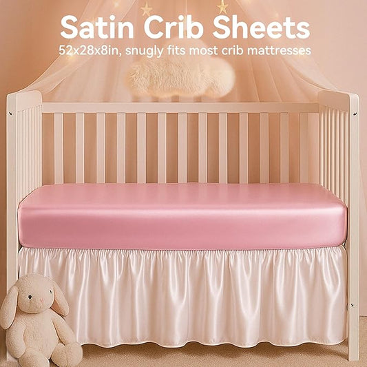 Satin Soft Crib Sheet 2 Pack, Great for Baby with Sensitive Hair, Silky Baby Sheet 52’’x28’’x8’’ Fitted Sheets for Girls (Pink & Purple)