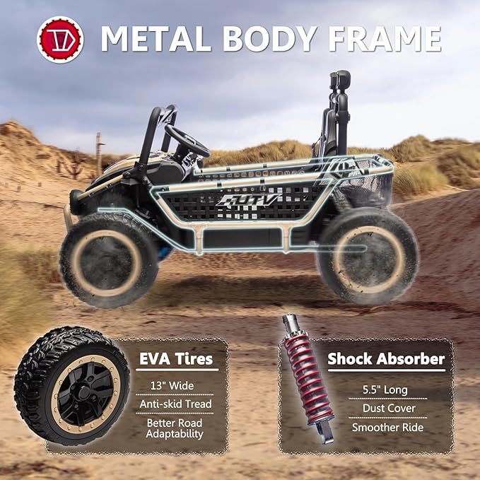 XXL 24V 7Ah 2 Seater Ride On Toy for Big Kids Ride On Car with Remote Control 4WD Kids UTV with 22" Seat, LED Lights, Bluetooth Music Player, EVA Rubber Tires, Spring Suspension, Quicksand