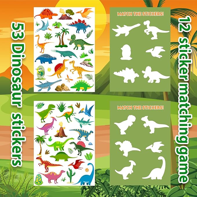 Reusable Sticker Book for Kids 1-3, Jelly Sticker Books for Toddlers 2-4 Years, Dinosaur Stickers for Kids, Toddler Stocking Stuffers＆Travel Essentials Plane Activities (Dinosaur)