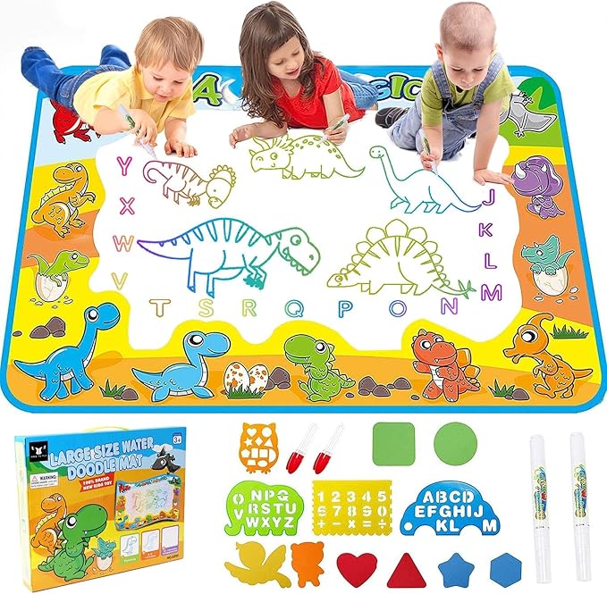 2025 Trending 1-4 Year Old Toddlers Painting Toy Water Doodle Mat for Girls and Boys Dinosaur Coloring Pad for Kids Age 1 2 3 4 Magic Drawing Board Educational Christmas Birthday Gifts for Education