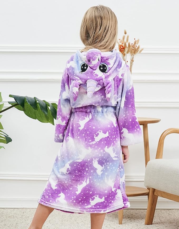 Soft Unicorn Hooded Robe with Matching Slippers Headband and Blindfold for Girls