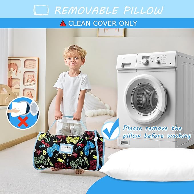 Toddler Nap Mat with Pillow and Blanket, Extra Large Rolled Napping Mats,Slumber Bags for Boys Girls,Kids Sleeping Bag for Daycare, Preschool Travel Camping