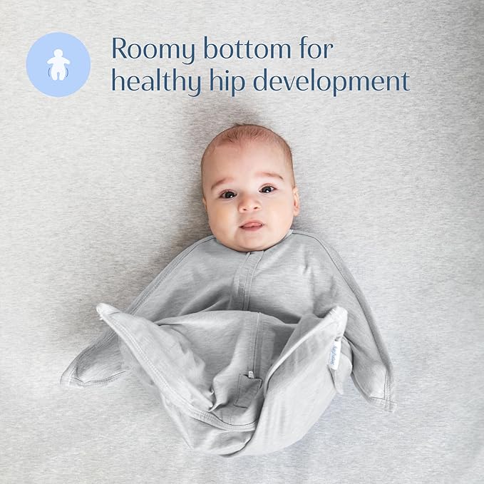 SleepingBaby Zipadee-Zip Transition Swaddle - Cozy Baby Swaddling Blanket with Zipper Convenience - Roomy Wearable Blanket for Easy Diaper Changes - 6-12 Month - Recharge Silver Heather