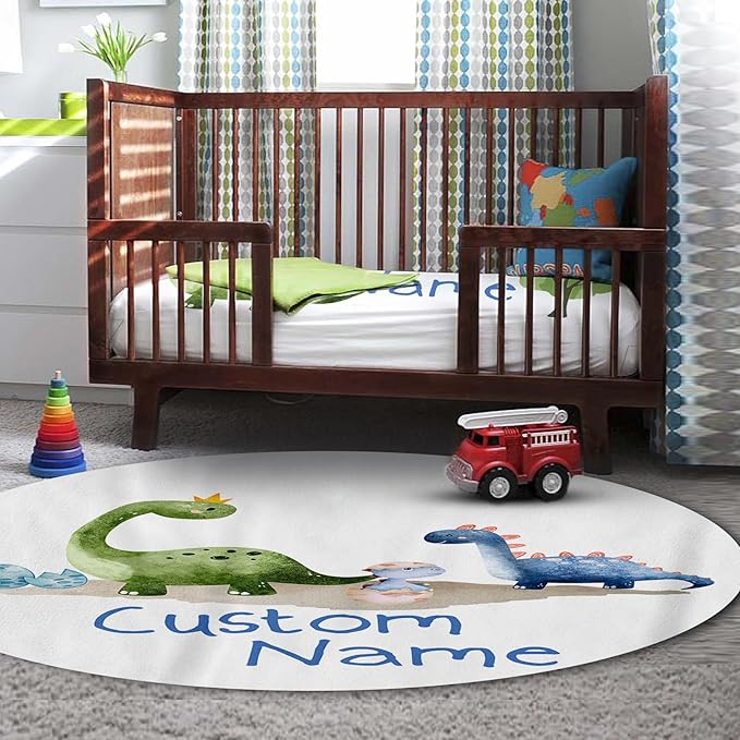 Custom Crib Bedding Set – Personalized Dinosaur Baby Bedding 5-Piece Set with Soft Blanket, Fitted Sheet, Changing Pad Cover, Rug and Wall Art – Fun Dino Nursery Gift for Boys Girls