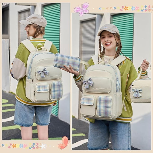 KIDNUO Backpack for Girls,School Backpacks for Teen,Cute College Bags for Women Students Large Bookbag 15.6 Inch Laptop Bag Back Pack Kids Kindergarten Elementary Casual Travel Daypacks Beige