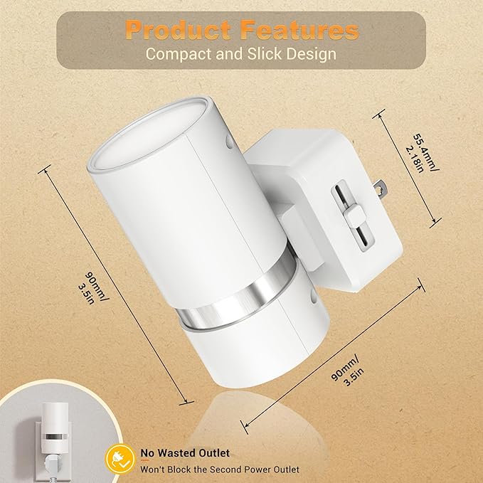 JandCase Night Lights Plug into Wall, Automatic Night Light with Dusk to Dawn, 2 Pack Amber 0-100LM Dimmable Plug in LED Nightlight for Bedroom, Hallway, Stairs