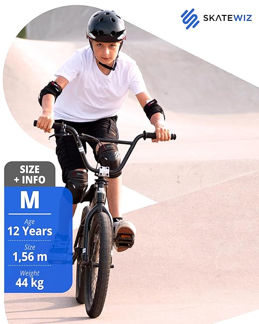 SKATEWIZ Knee Pads for Kids - Knee and Elbow Pads Set - PROTECT-1 - Size M Blue - Wrist Guards Skating Protective Gear, Skateboard, Roller Skate, Ice Skates For Kids