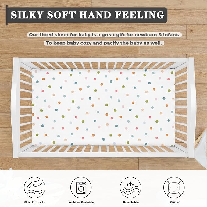 Colorful Polka Dot Fitted Crib Sheet for Boys Girls Beautiful Watercolor Pastel Spots Baby Sheet for Standard Crib and Toddler Cute Nursery Bed Mattress Sheets 28"x52"