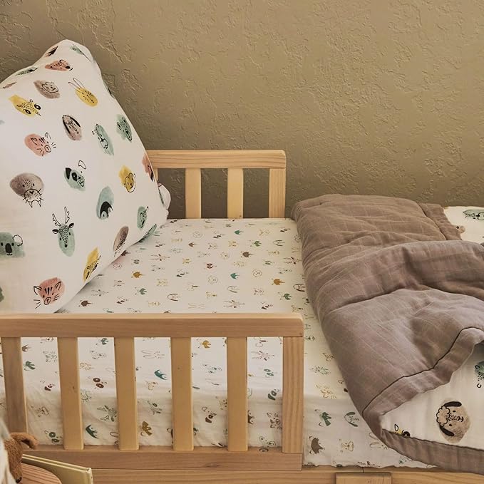 Little Unicorn Toddler Bedding 3-Piece Set | Super Soft & Breathable Muslin Fabric | for Convertible Cribs & Toddler Beds (Watercolor Critters)