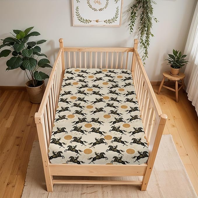 Western Cowboys Sunshine Baby Crib Sheets for Boy Girl 52x28Inch Cowboy Horse Sun Soft Stretchy Fitted Crib Mattress Cover Wild West Desert Nursery Baby Sheet for Standard Crib & Toddler Bed Mattress