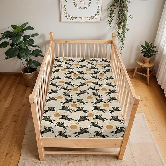 Western Cowboys Sunshine Baby Crib Sheets for Boy Girl 52x28Inch Cowboy Horse Sun Soft Stretchy Fitted Crib Mattress Cover Wild West Desert Nursery Baby Sheet for Standard Crib & Toddler Bed Mattress