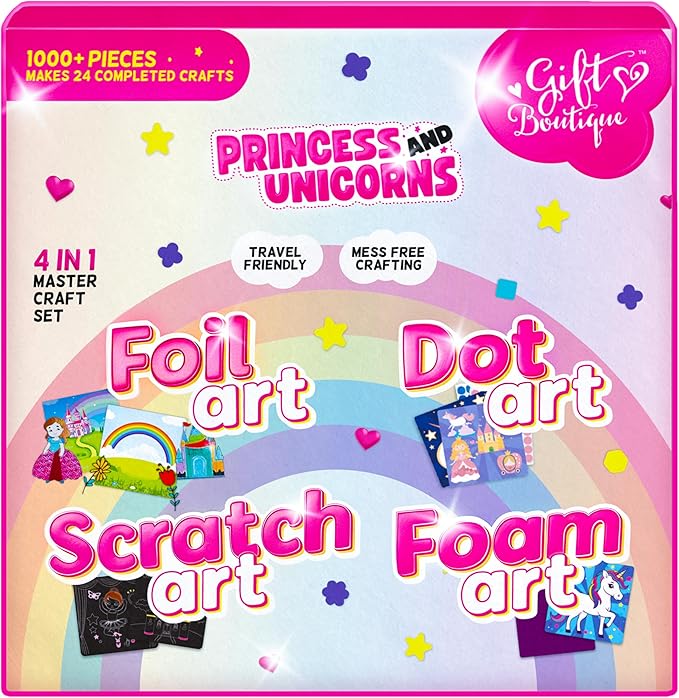 Unicorn Princess Craft Kit for Girls | 24 Kids Arts and Crafts Project Activities Set | Dot Foam Scratch Foil Art Stocking Stuffers | Birthday Holiday Christmas Gift Toys for Girls Ages 4-8 Years Old