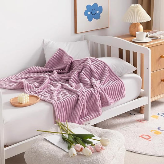 NTBAY Flannel Fuzzy Toddler Blanket, Fluffy Warm and Lightweight Reversible Stripes Design Baby Plush Blanket, 30x40 Inches, Light Purple