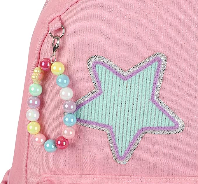 kingdisen Rolling travel Laptop Backpack for school Teens Girls (STAR HEART PINK)