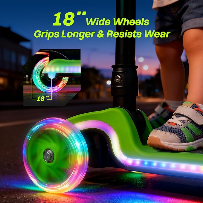 ZIFFY 3-Wheel Light-Up Toddler Scooter for Kids 3-8, Kids Scooter for Boys Girls with 20 Dynamic LED Lights, 4 Adjustable Height Balance Kick Scooter 110LBS, Lean-to-Steer Anti-Slip Wide Deck by JOVA