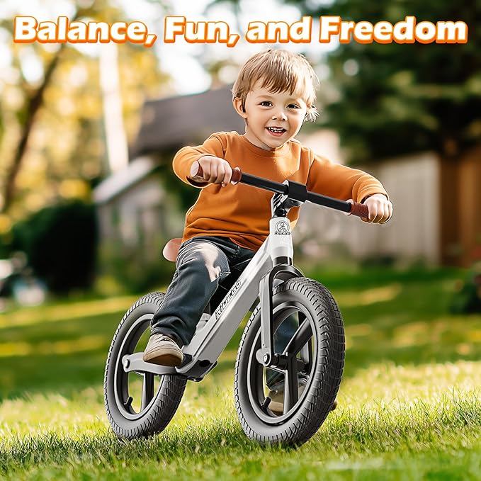 Ridego 14 Inch Balance Bike for Kids 3-6 Year Old,Lightweight Kids Bike with Adjustable Seat, Push Bicycle with Air Rubber Tires，Ride-on Toys Birthday Gift