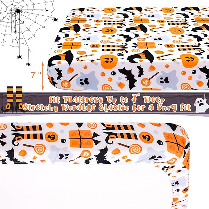 UOMNY Halloween Pumpkin Crib Sheet for Boys Girls Pumpkin Ghost Fitted Crib Sheets for Standard Crib 52 X 28 Inch Toddler Crib Mattresses Sheet